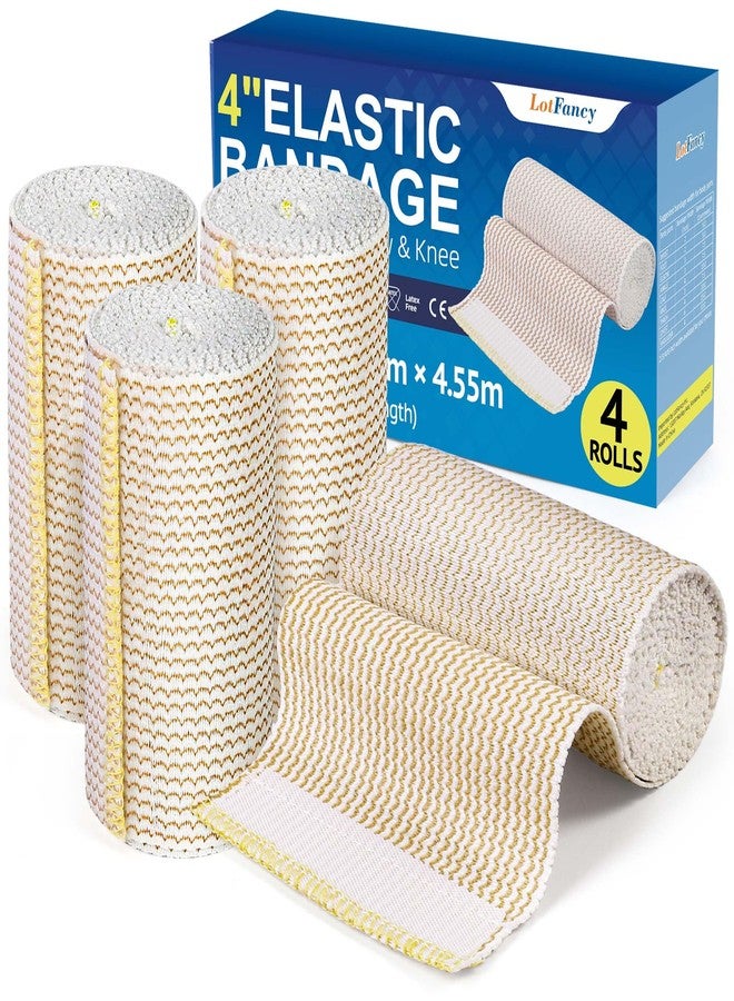 LotFancy Elastic Bandage Wrap, 4 Pack 4 Inch Cotton Compression Bandage, Self Closure on Both Ends, Medical Wrap for Ankle, Knee, Legs, Foot, Wrists, Support & First Aid for Injury Recovery, Sports - Image 1